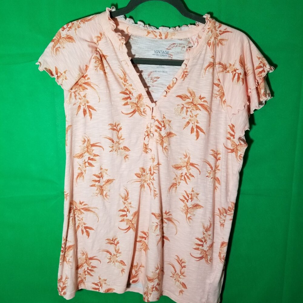 Torrid Peach Flutter Sleeve Blouse Boho Peasant Blouse Size 00 Button V Neck